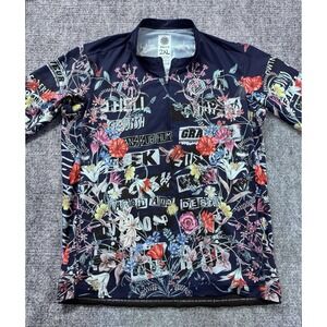 Ostroy Men's 2XL Punk Flowers Cycling Jersey Short Sleeve Full Zip Navy